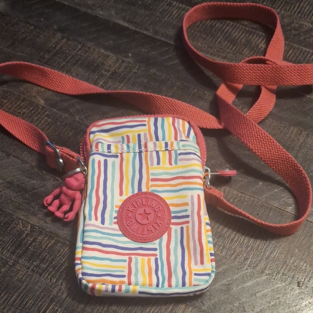Kipling Striped Mini Bag with Red Strap